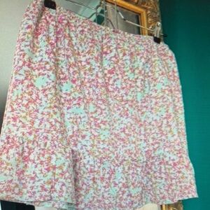Dainty Pink and Green Floral Lightweight Breezy Mini Skirt Smocked Casual